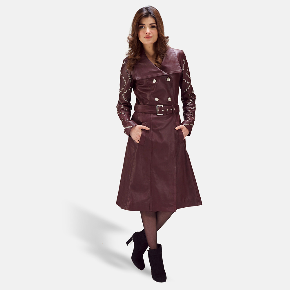 Womens Missoni Maroon Leather Trench Coat